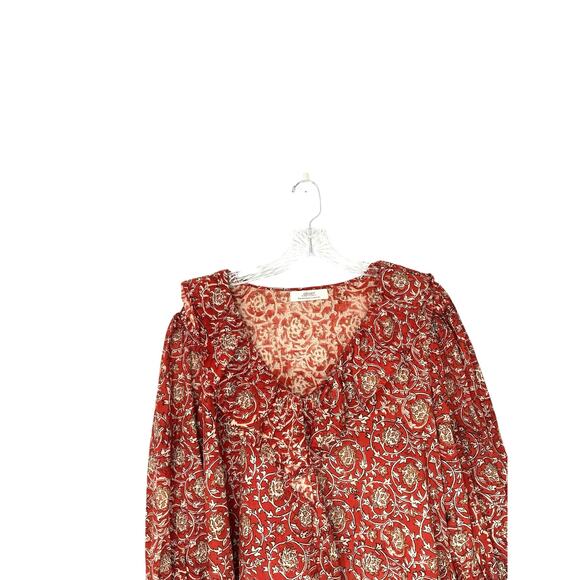 eShakti The Artisanal Collection Boho Bohemian Ruffle Collar Long Sleeve Blouse - Picture 7 of 15